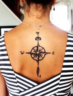 Black lovely compass tattoo on back