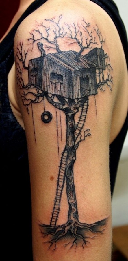 Black’s shoulder’s house tattoo