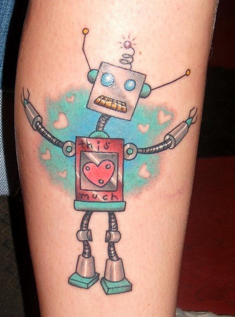 Blue adorable robbot tattoo