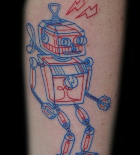 Blue and red robbot tattoo