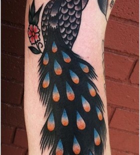Blue feather peacock tattoo