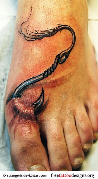 Blue foot fishing tattoo