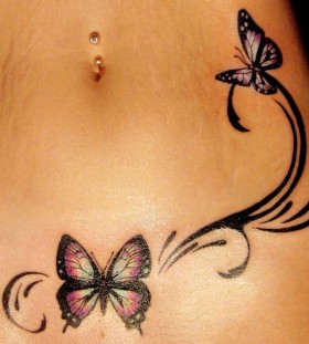 Butterfly and black girl tattoo on hip