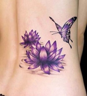 Butterfly, flower and purple tattoos