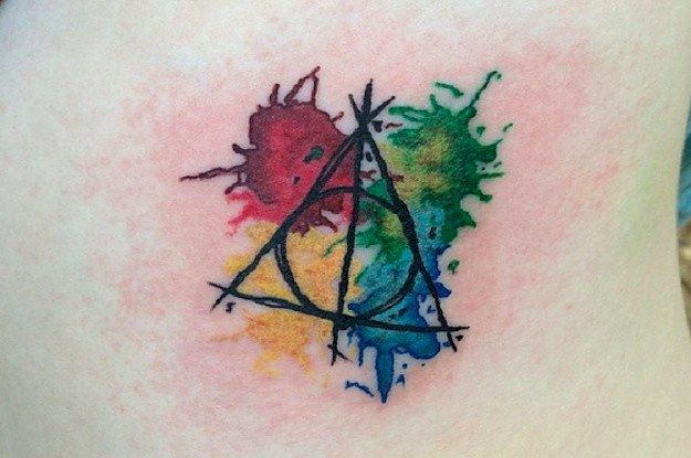 Colorful ornaments Harry Potter tattoo