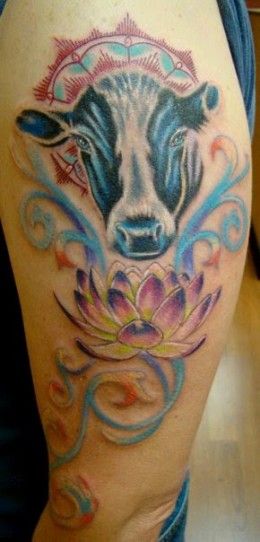 Colorful simple cow tattoo