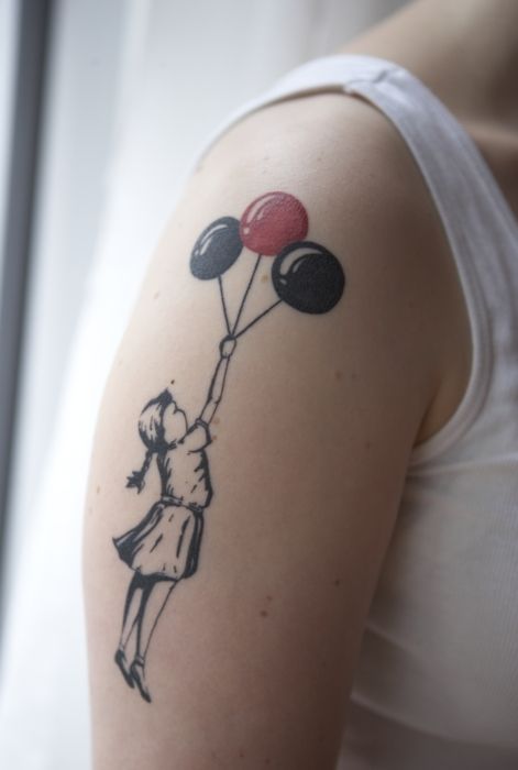 Cool girl and balloon tattoo