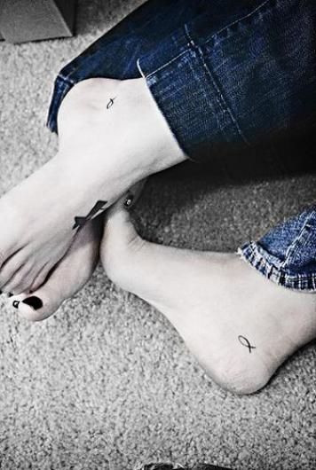Couple foots fishing tattoo