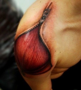 Cruel red zip tattoo