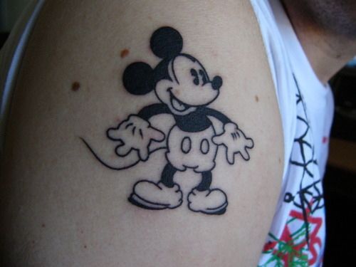 Cute black Mickey Mouse tattoo on arm
