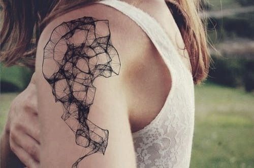 Cute girl geometric shoulder, back tattoo