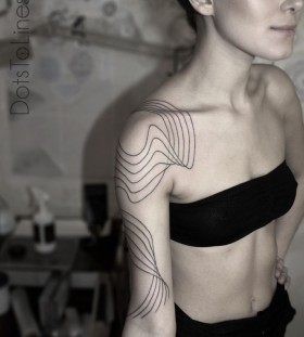 Cute looking girl geometric shoulder, back tattoo