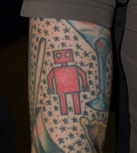 Cute lovely red robbot tattoo