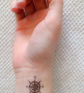 Cute small wrist compass tattoo on arm