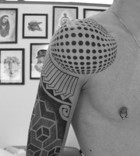 Dots and lines geometric shoulder, back tattoo