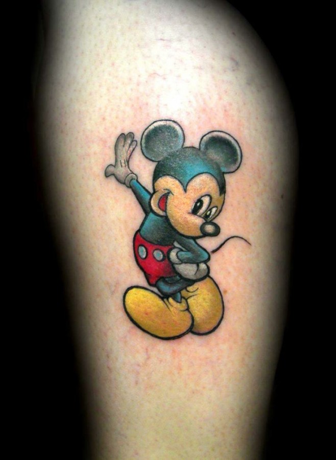 Funny colorful Mickey Mouse tattoo on arm