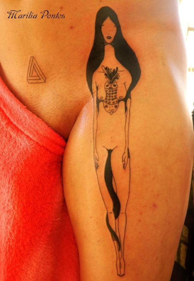 Gorgeous girl tattoo by Marilia Pontes