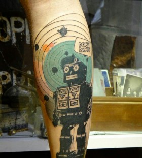 Green and don't panic robbot tattoo