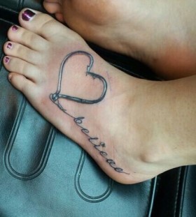 Heart and believe word fishing tattoo