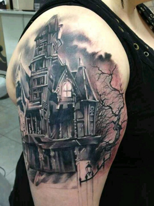 Hunted black house tattoo