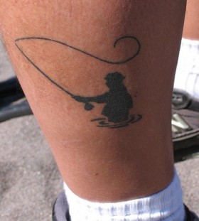 Leg black fishing tattoo