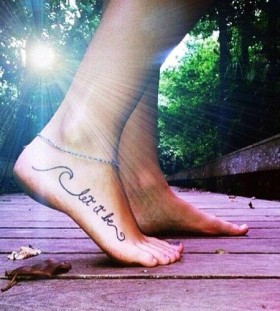 Let it be sun and girl tattoo on foot