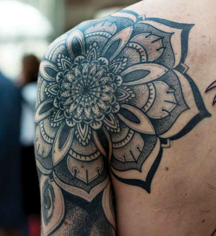 Lovely black geometric shoulder, back tattoo