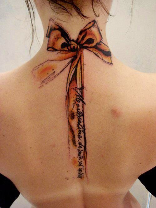 Lovely bow yellow tattoo