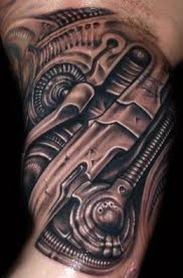 Mechanical black robbot tattoo