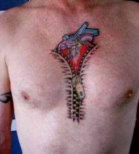 Men's chest zip tattoo