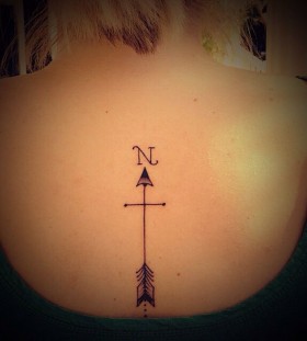 North and south compass tattoo on back