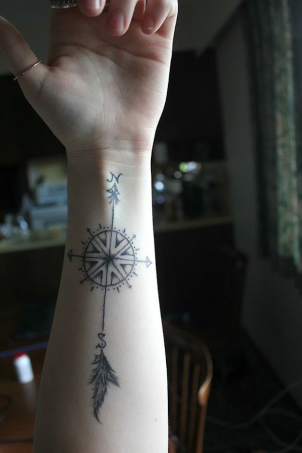 North and south cute compass tattoo on arm