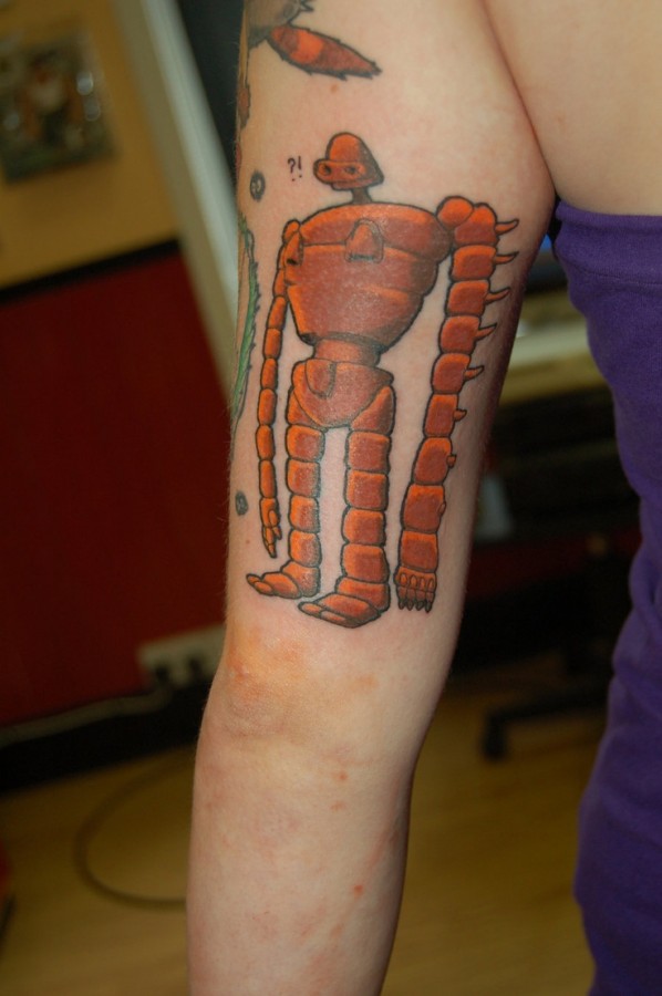 Orange funny robbot tattoo