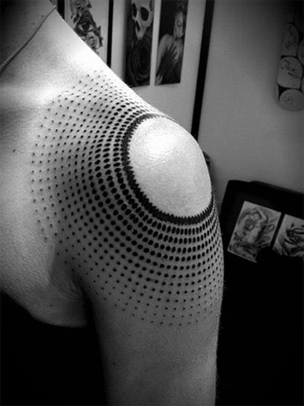 Owal simple geometric shoulder, back tattoo