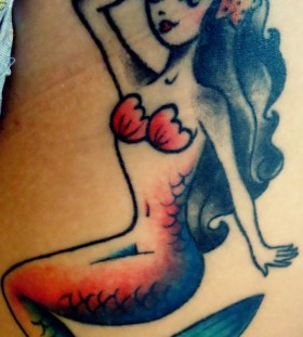 Pretty black hair girl mermaid tattoo