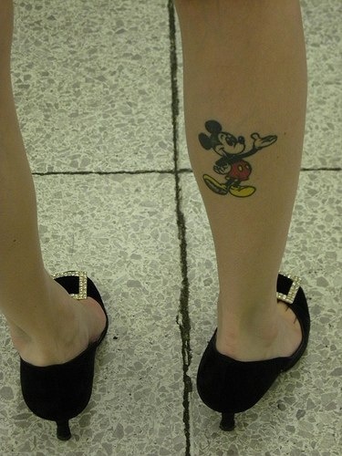 Pretty one Mickey Mouse tattoo on leg