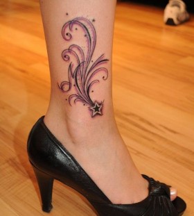 Purple black girl tattoo on foot