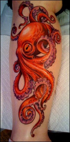 Red lovely octopus tattoo on arm