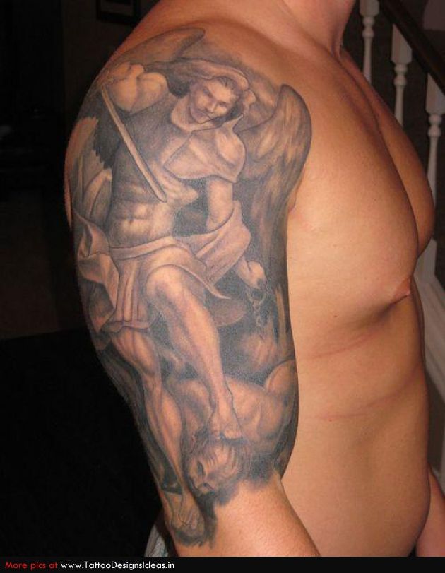 Strong men’s angel tatoo on arm