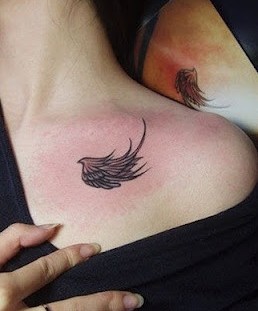 Sweet couple angel tattoo on shoulder