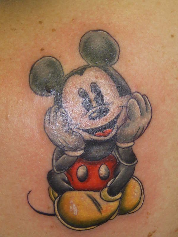 Traditional black Mickey Mouse tattoo on arm