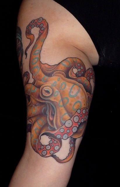 Traditional style octopus tattoo on arm