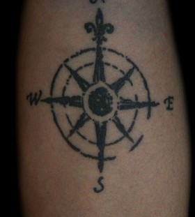 Wonderful black compass tattoo on arm