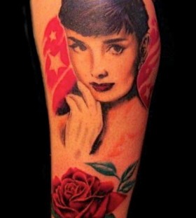 audrey with rose tattoo