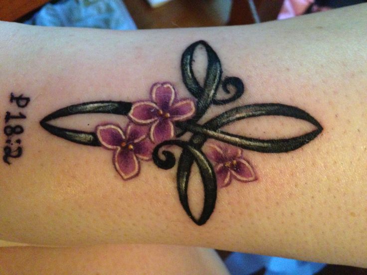 infinity cross with lilac tattoo