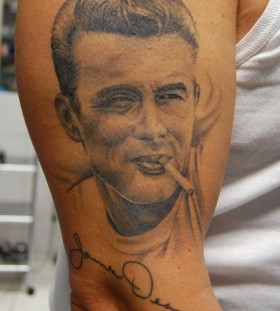 james dean with cigarette tattoo on arm