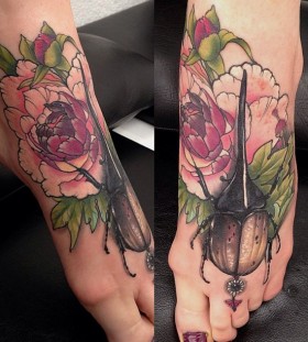 peonies with bug foot tattoo