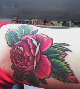 red peony arm tattoo