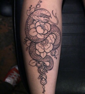 snake with flower tattoo