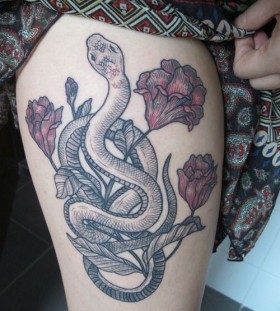 snake with roses tattoo